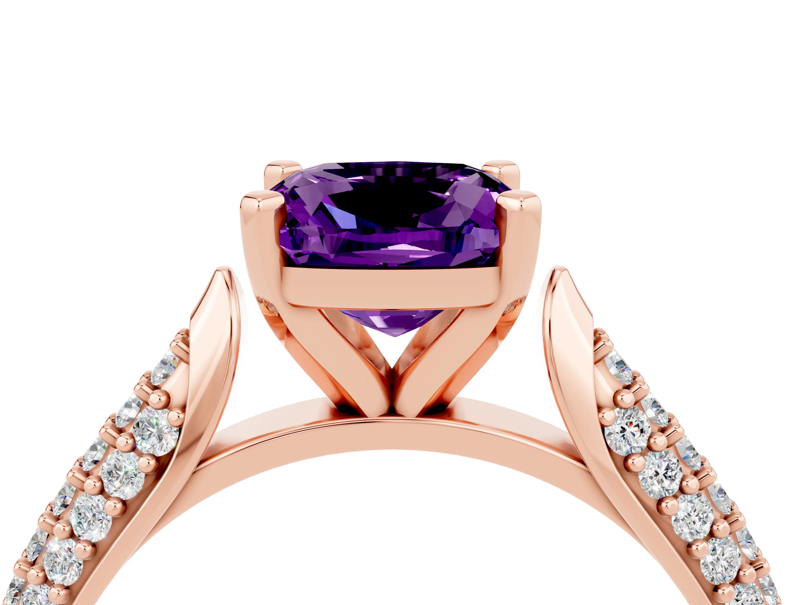 Rose gold Cushion Cut Diamond Solitaire Engagement Ring with Pavé Band and Four-Prong Setting_4