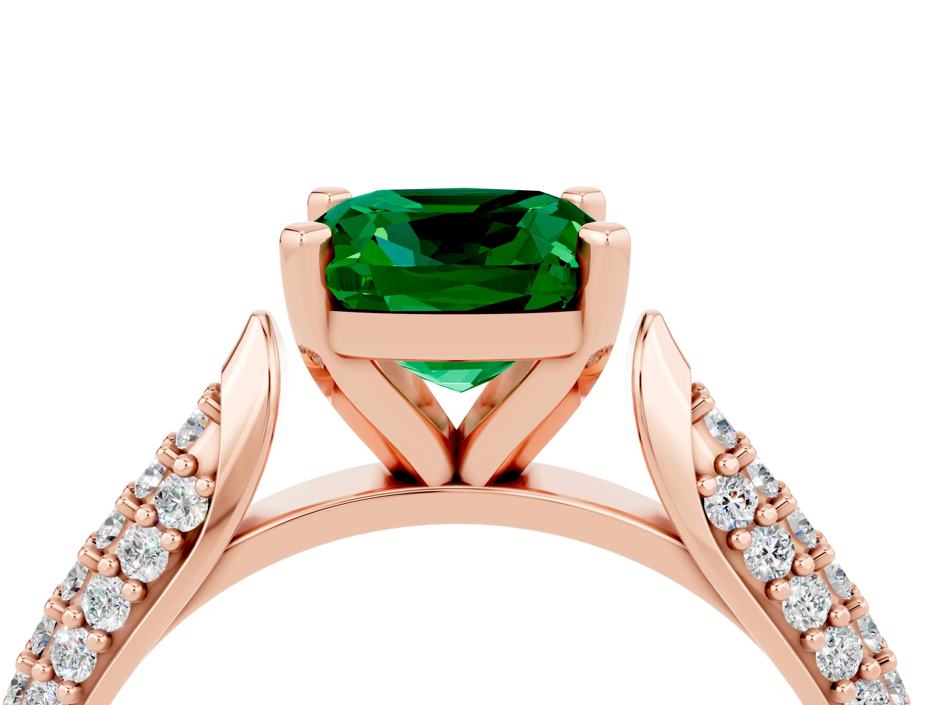 Rose gold Cushion Cut Diamond Solitaire Engagement Ring with Pavé Band and Four-Prong Setting_4