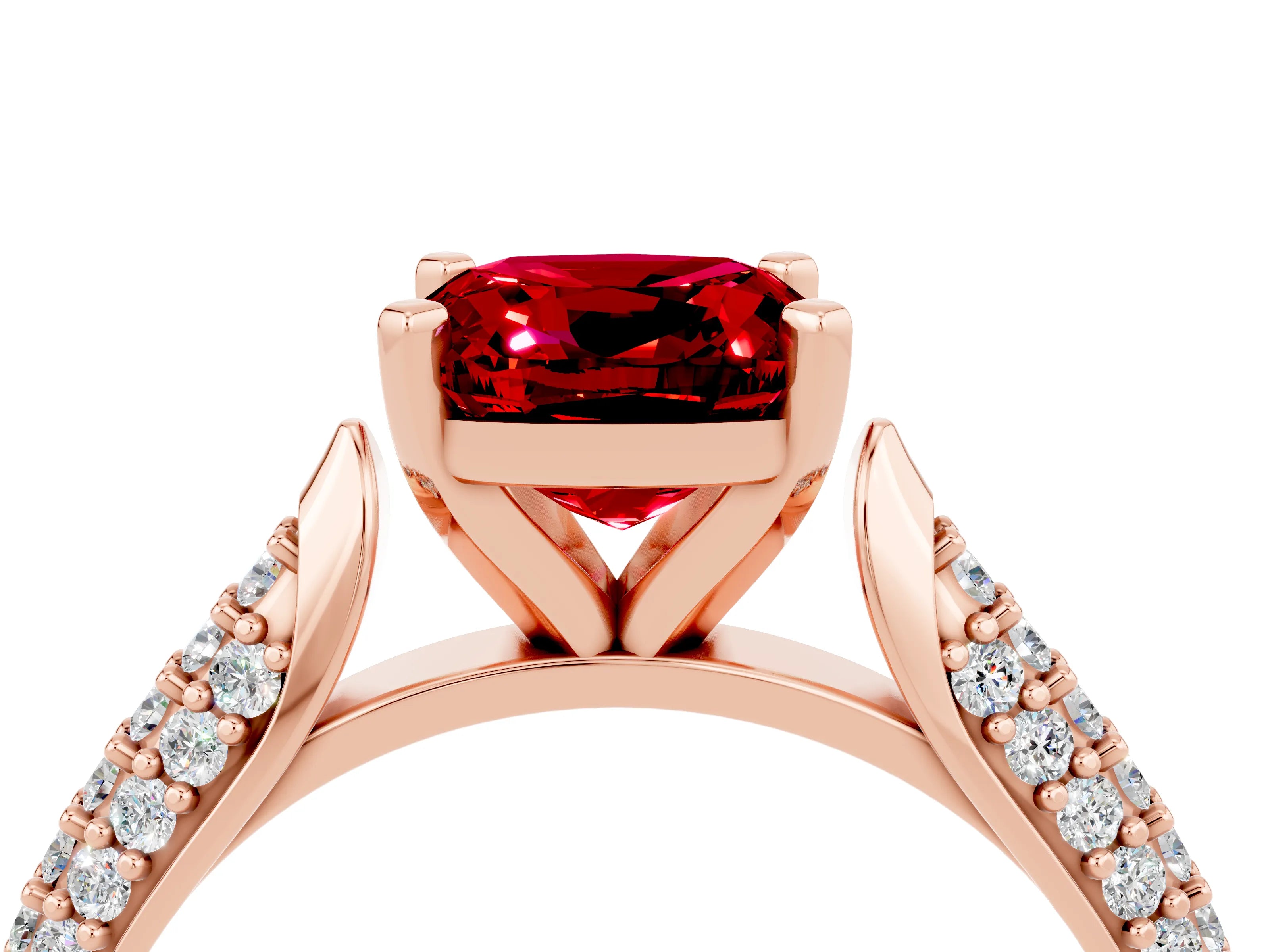 Rose gold Cushion Cut Diamond Solitaire Engagement Ring with Pavé Band and Four-Prong Setting_4