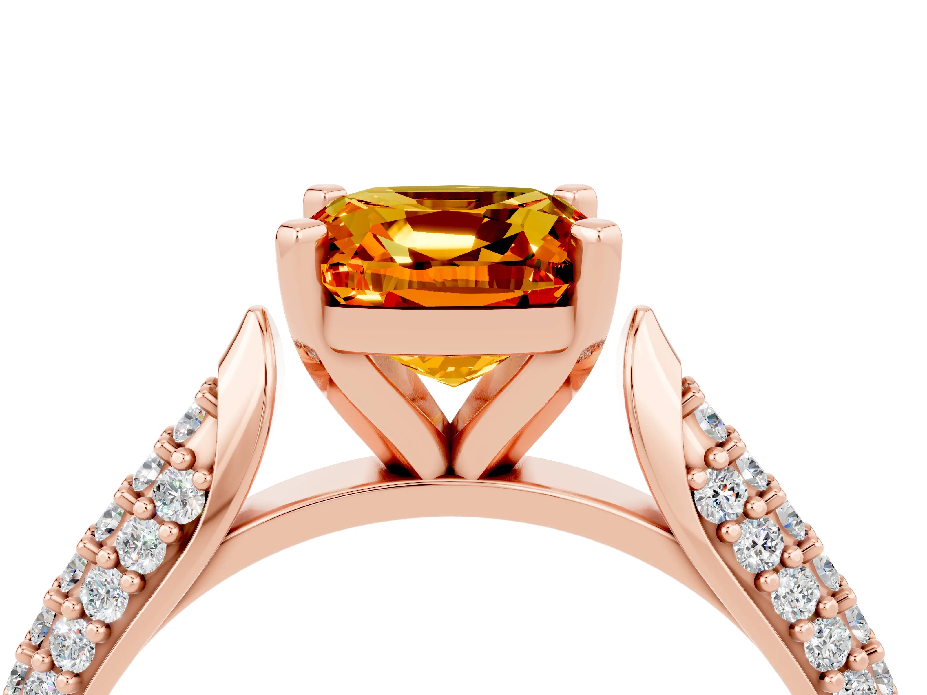 Rose gold Cushion Cut Diamond Solitaire Engagement Ring with Pavé Band and Four-Prong Setting_4