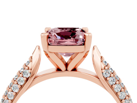 Rose gold Cushion Cut Diamond Solitaire Engagement Ring with Pavé Band and Four-Prong Setting_4