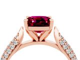 Rose gold Cushion Cut Diamond Solitaire Engagement Ring with Pavé Band and Four-Prong Setting_4