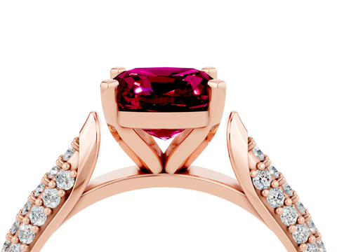 Rose gold Cushion Cut Diamond Solitaire Engagement Ring with Pavé Band and Four-Prong Setting_4