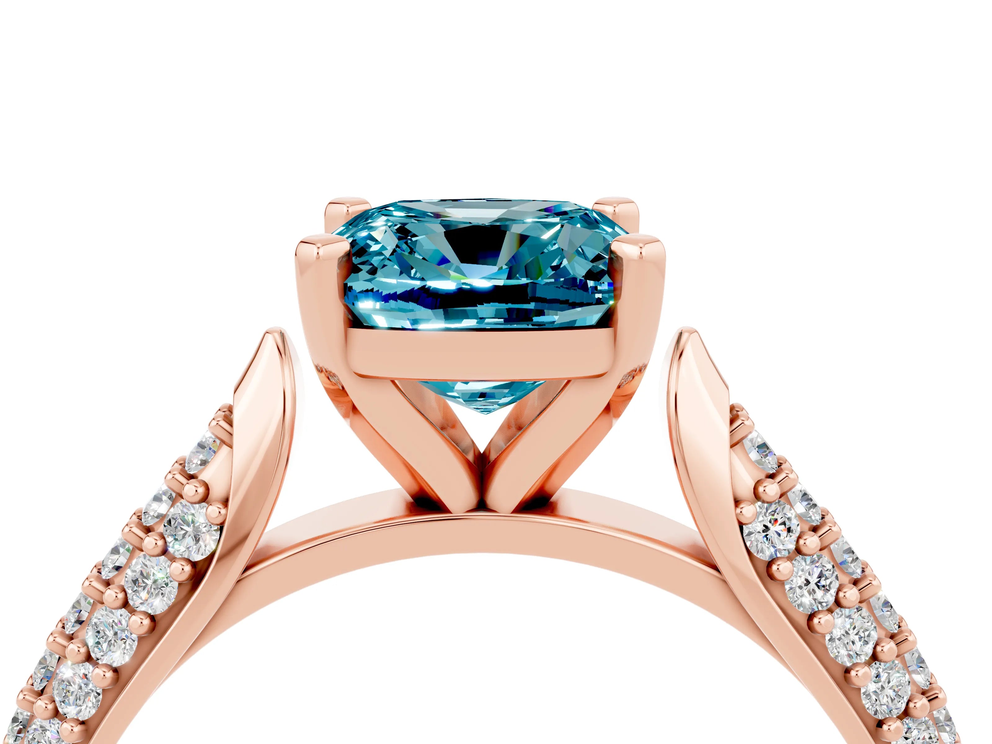 Rose gold Cushion Cut Diamond Solitaire Engagement Ring with Pavé Band and Four-Prong Setting_4