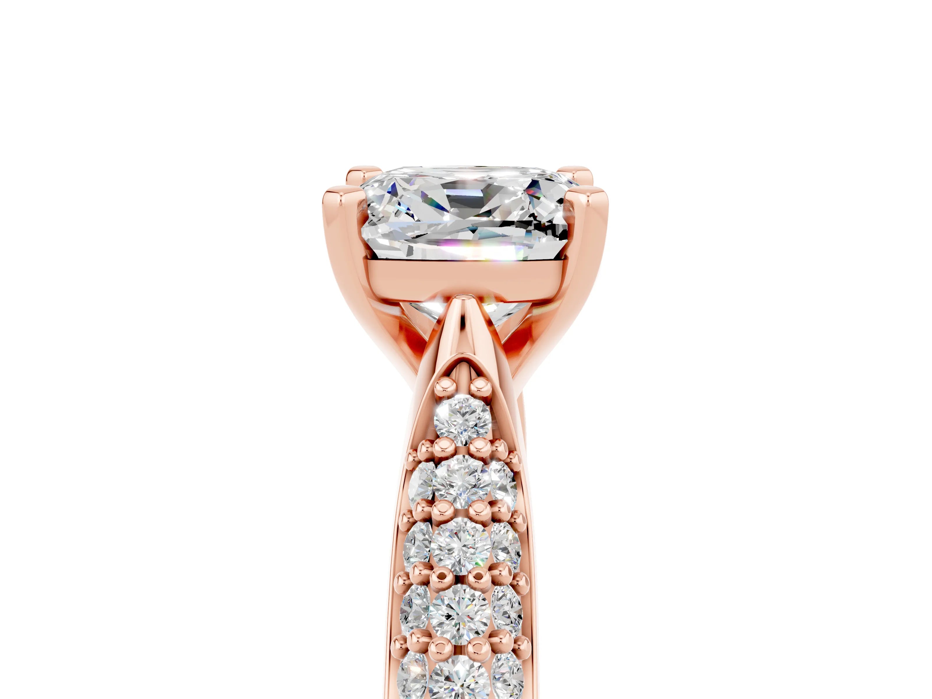 Rose gold Cushion Cut Diamond Solitaire Engagement Ring with Pavé Band and Four-Prong Setting_5