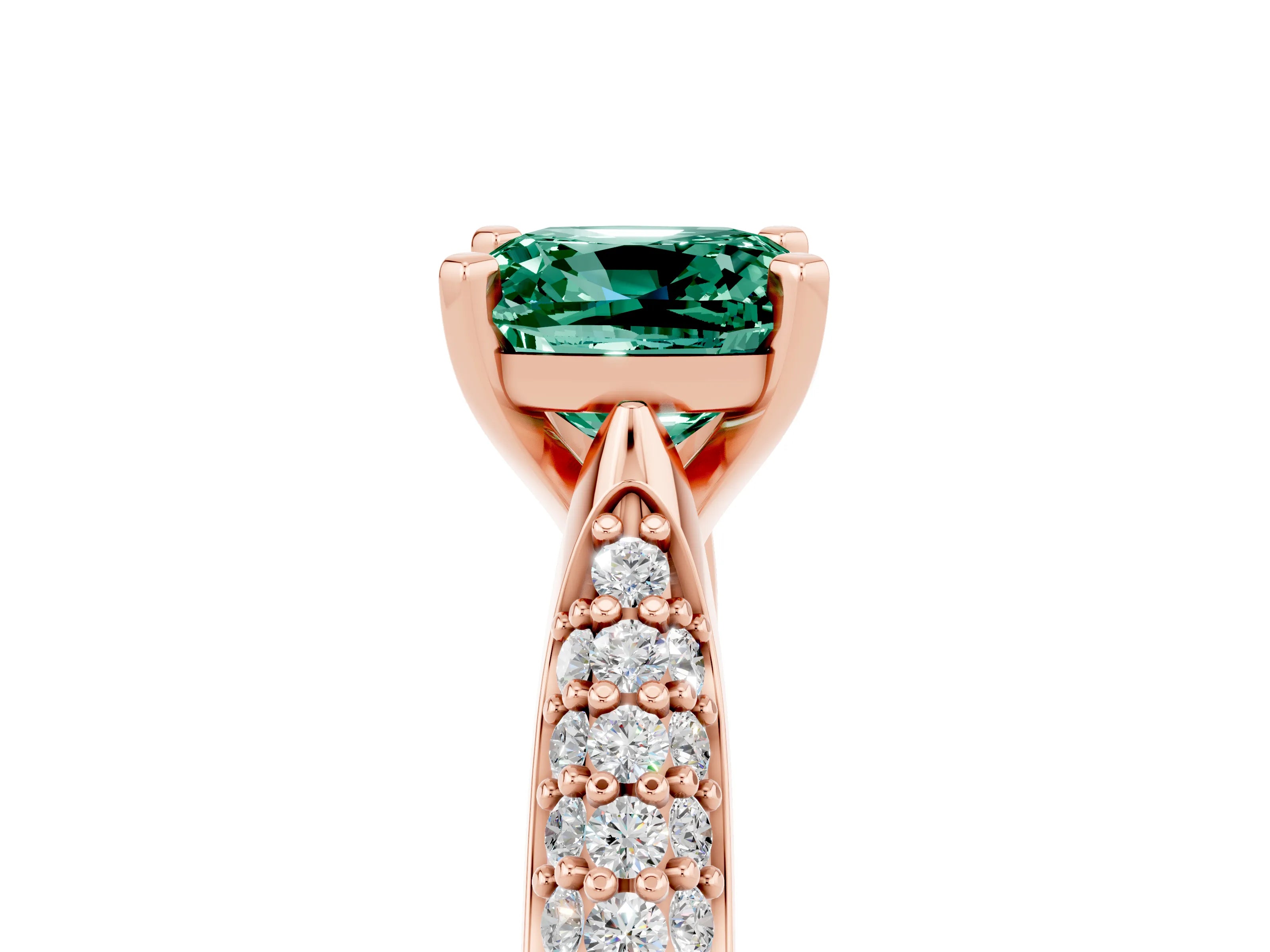 Rose gold Cushion Cut Diamond Solitaire Engagement Ring with Pavé Band and Four-Prong Setting_5
