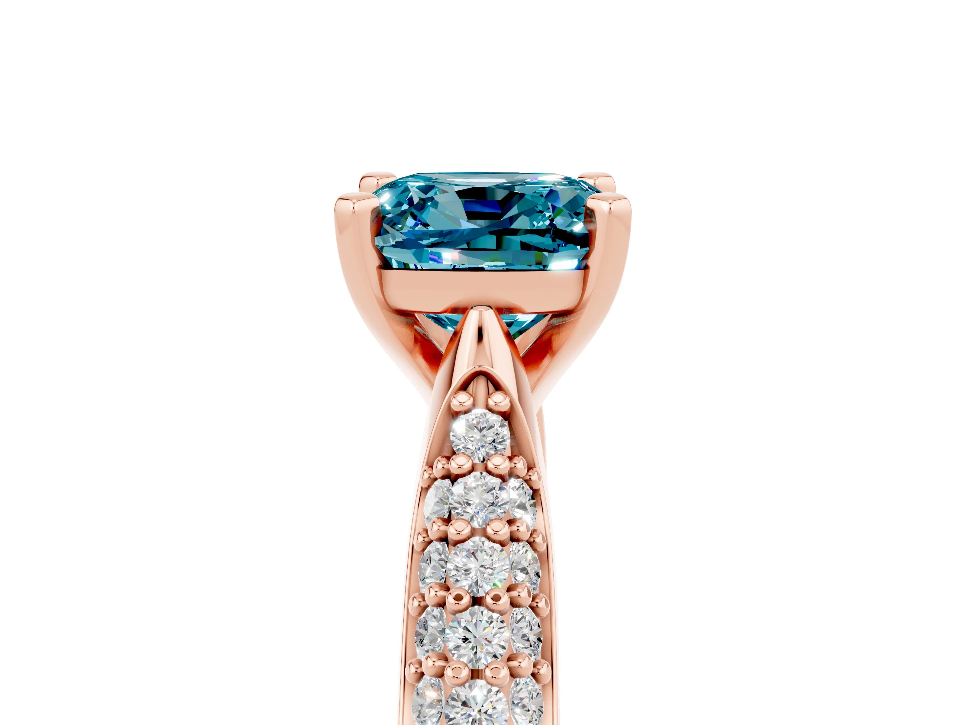 Rose gold Cushion Cut Diamond Solitaire Engagement Ring with Pavé Band and Four-Prong Setting_5