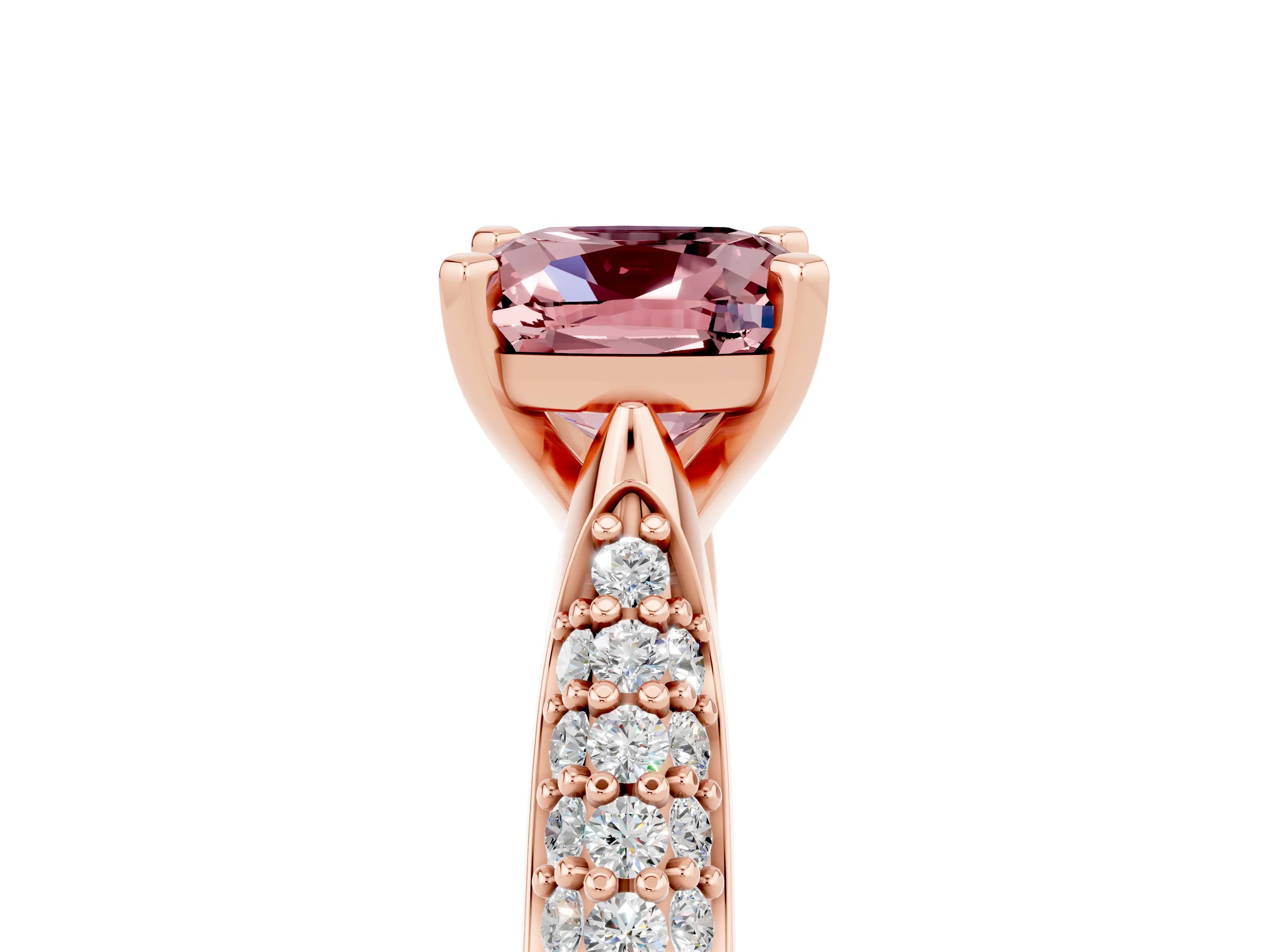 Rose gold Cushion Cut Diamond Solitaire Engagement Ring with Pavé Band and Four-Prong Setting_5