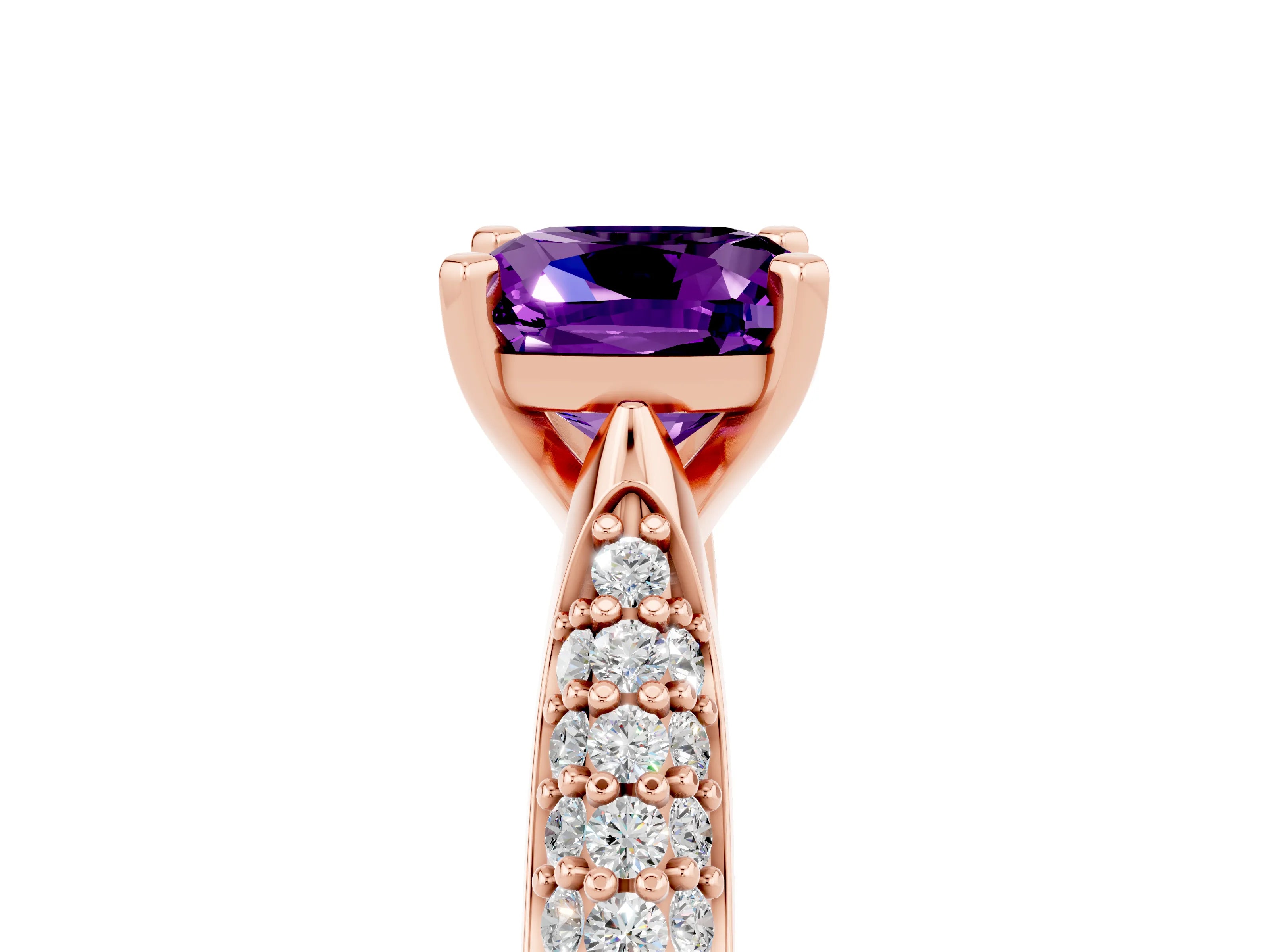 Rose gold Cushion Cut Diamond Solitaire Engagement Ring with Pavé Band and Four-Prong Setting_5