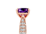 Rose gold Cushion Cut Diamond Solitaire Engagement Ring with Pavé Band and Four-Prong Setting_5