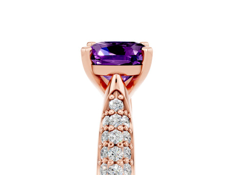 Rose gold Cushion Cut Diamond Solitaire Engagement Ring with Pavé Band and Four-Prong Setting_5