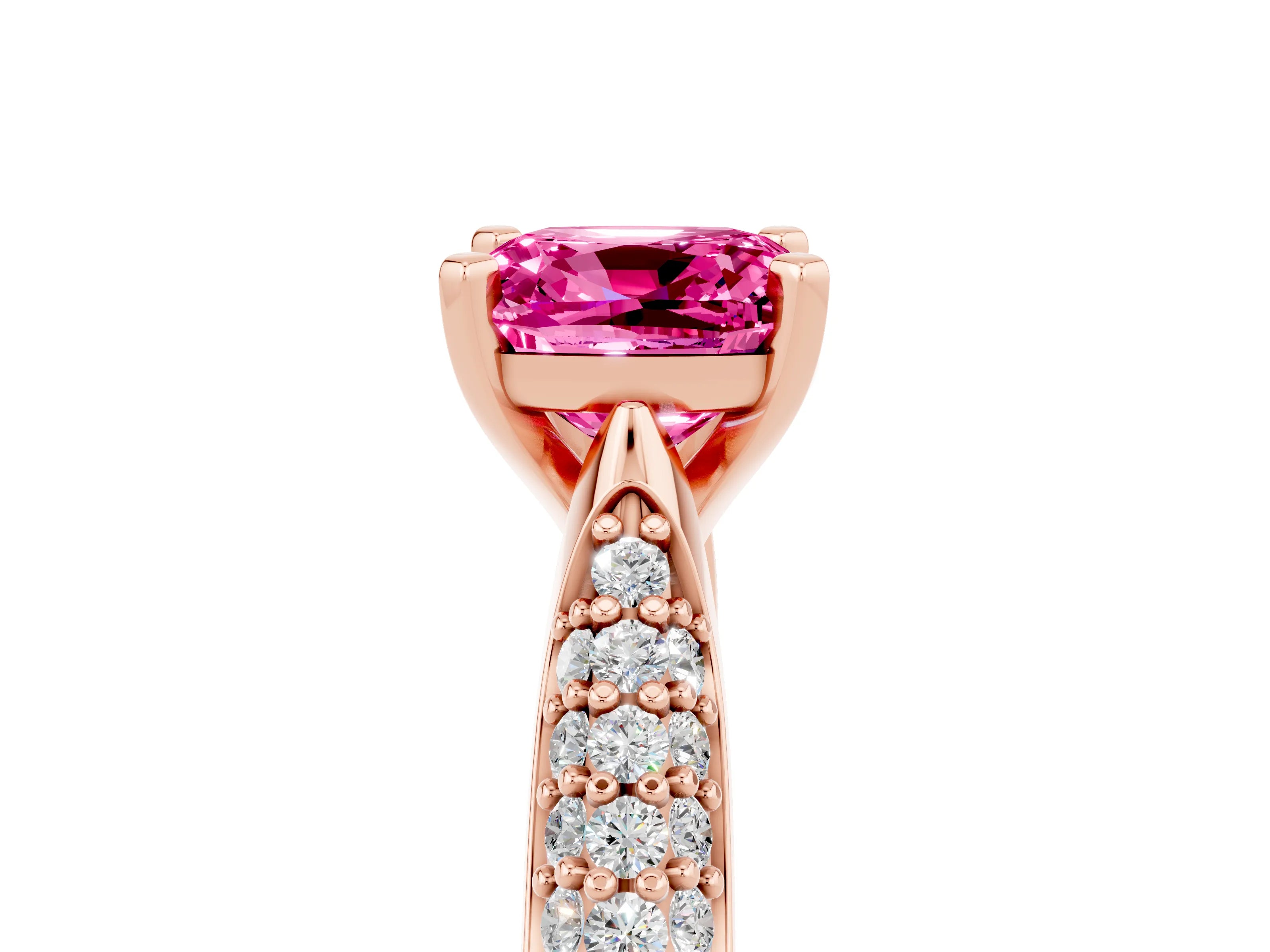 Rose gold Cushion Cut Diamond Solitaire Engagement Ring with Pavé Band and Four-Prong Setting_5