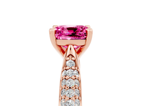 Rose gold Cushion Cut Diamond Solitaire Engagement Ring with Pavé Band and Four-Prong Setting_5