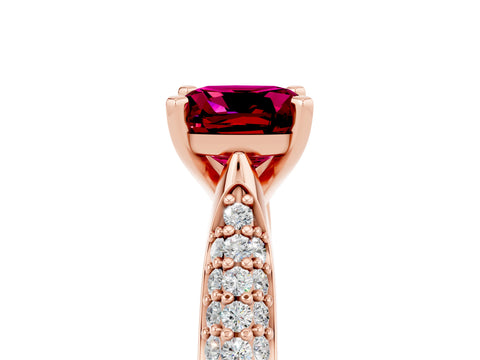 Rose gold Cushion Cut Diamond Solitaire Engagement Ring with Pavé Band and Four-Prong Setting_5