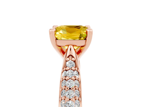 Rose gold Cushion Cut Diamond Solitaire Engagement Ring with Pavé Band and Four-Prong Setting_5