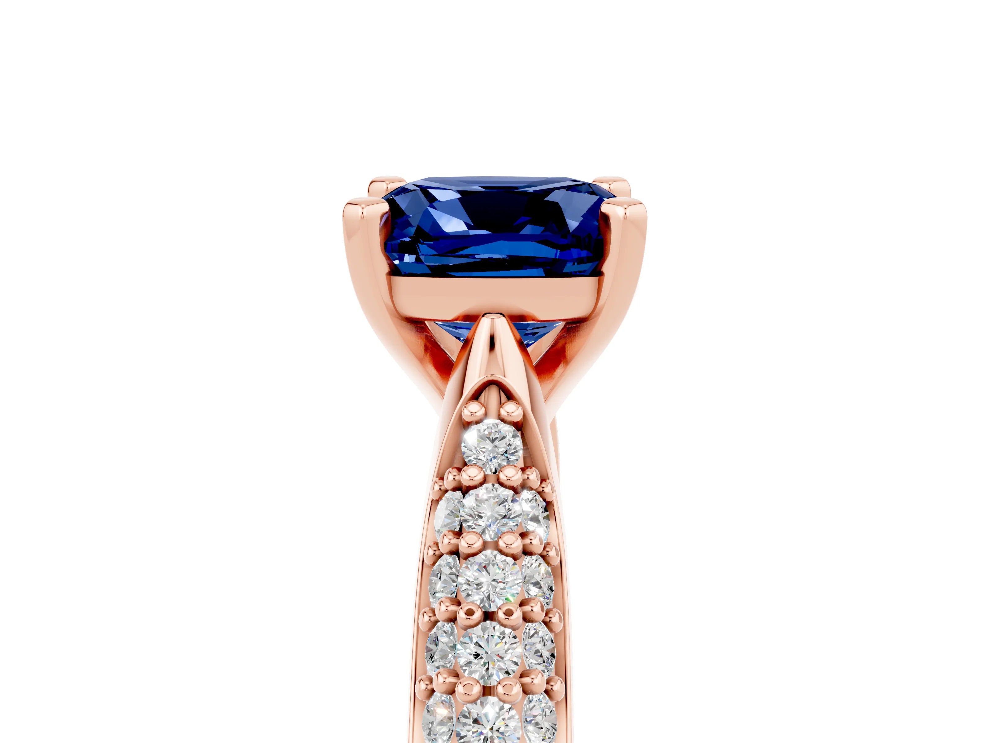 Rose gold Cushion Cut Diamond Solitaire Engagement Ring with Pavé Band and Four-Prong Setting_5