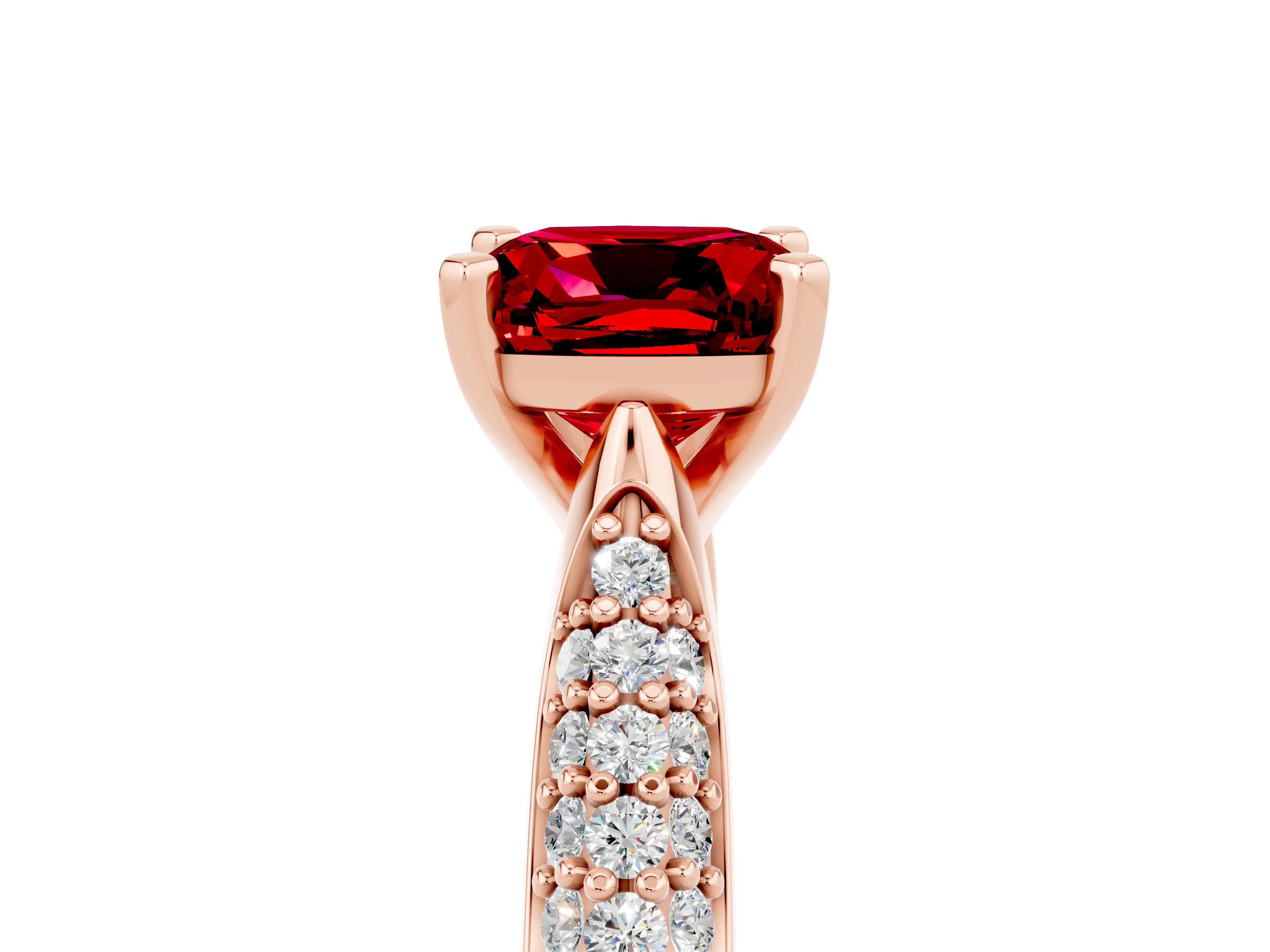 Rose gold Cushion Cut Diamond Solitaire Engagement Ring with Pavé Band and Four-Prong Setting_5