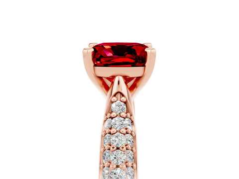 Rose gold Cushion Cut Diamond Solitaire Engagement Ring with Pavé Band and Four-Prong Setting_5