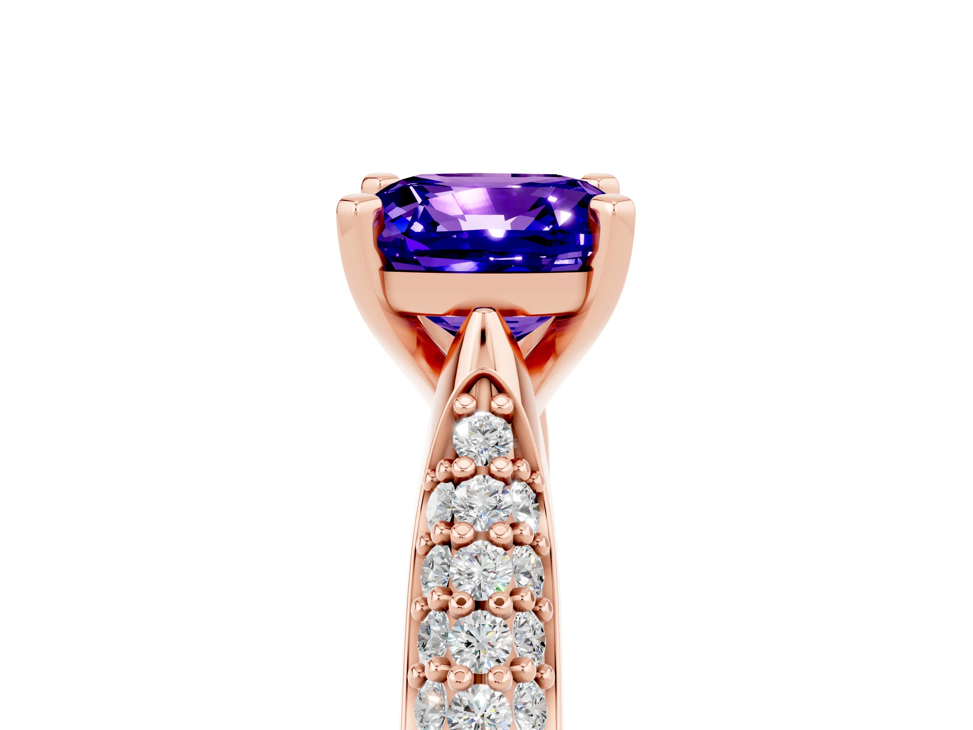 Rose gold Cushion Cut Diamond Solitaire Engagement Ring with Pavé Band and Four-Prong Setting_5