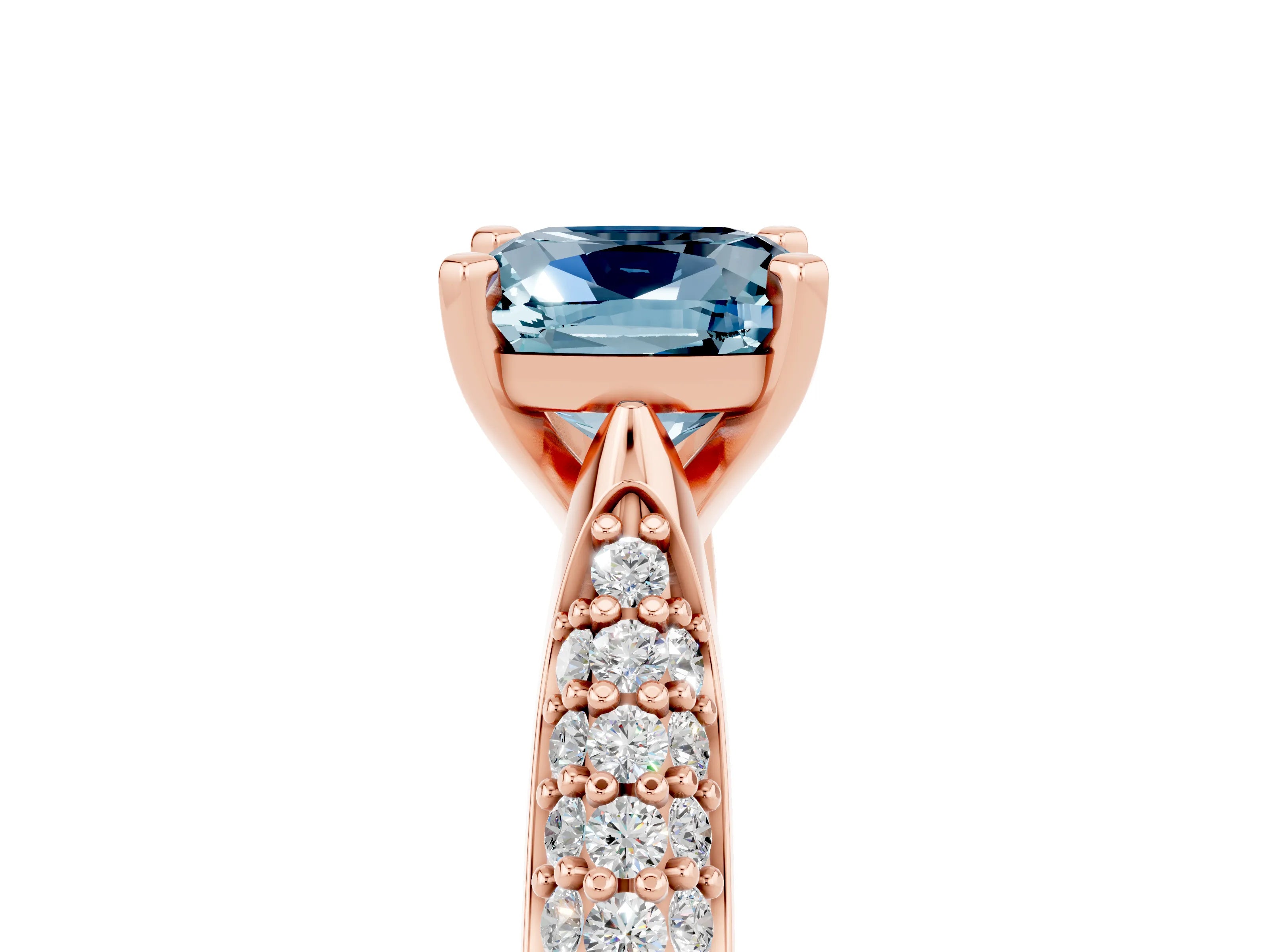 Rose gold Cushion Cut Diamond Solitaire Engagement Ring with Pavé Band and Four-Prong Setting_5
