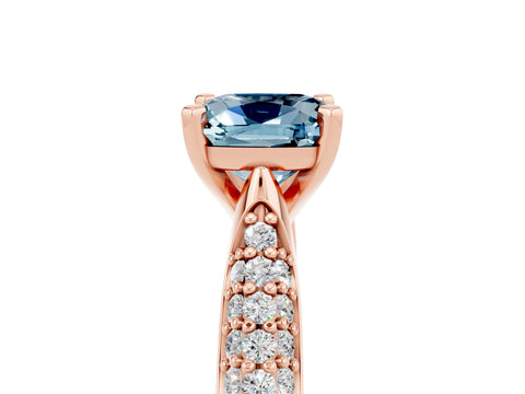 Rose gold Cushion Cut Diamond Solitaire Engagement Ring with Pavé Band and Four-Prong Setting_5
