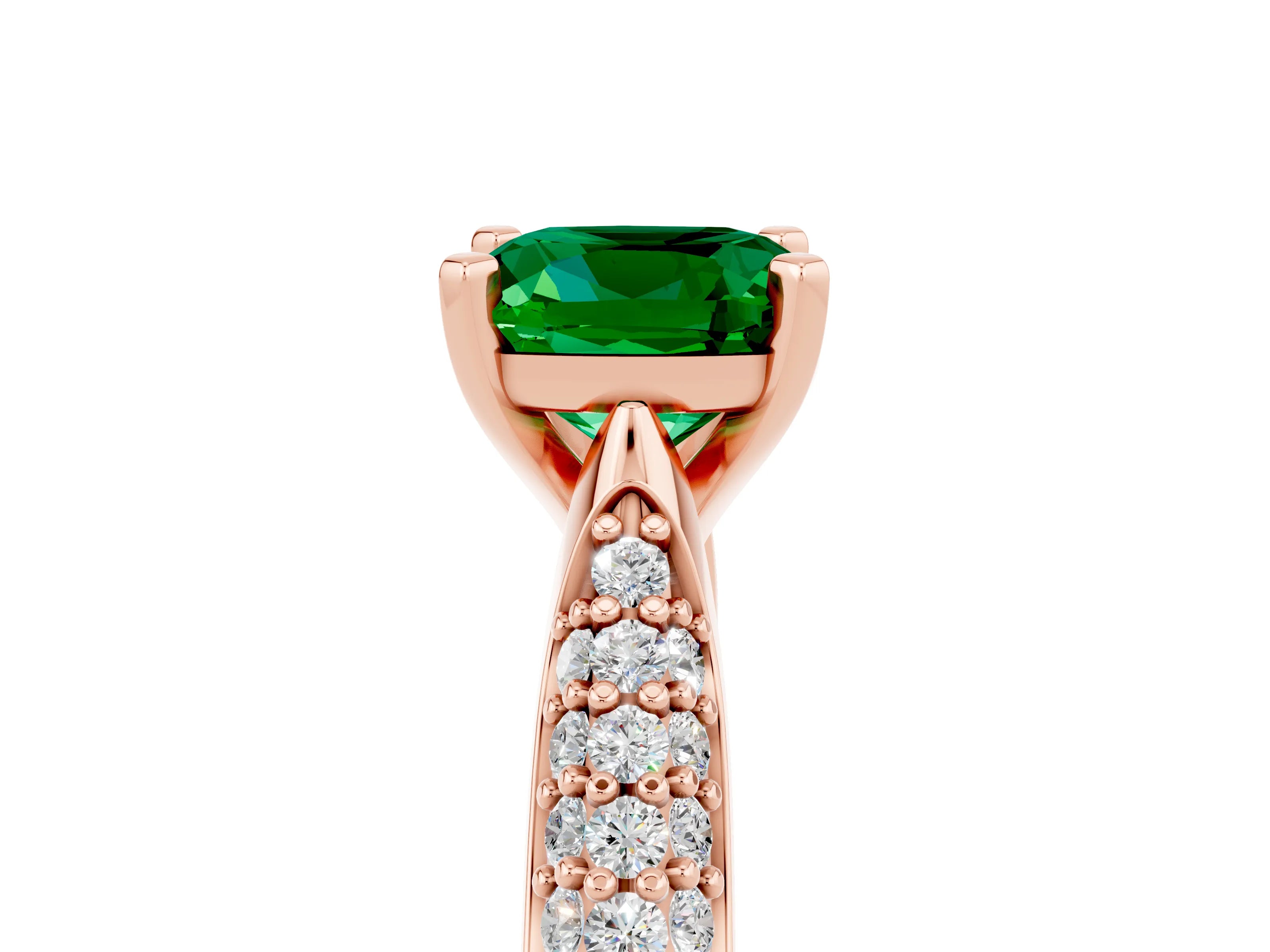 Rose gold Cushion Cut Diamond Solitaire Engagement Ring with Pavé Band and Four-Prong Setting_5