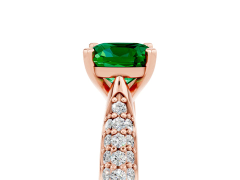 Rose gold Cushion Cut Diamond Solitaire Engagement Ring with Pavé Band and Four-Prong Setting_5