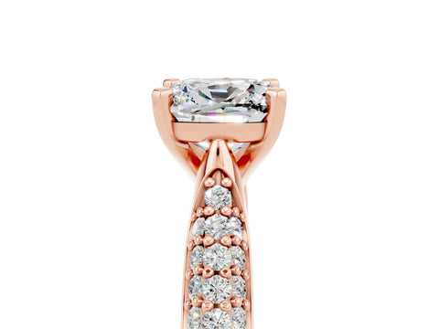 Rose gold Cushion Cut Diamond Solitaire Engagement Ring with Pavé Band and Four-Prong Setting_5