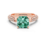 Rose gold Cushion Cut Diamond Solitaire Engagement Ring with Pavé Band and Four-Prong Setting