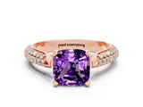 Rose gold Cushion Cut Diamond Solitaire Engagement Ring with Pavé Band and Four-Prong Setting