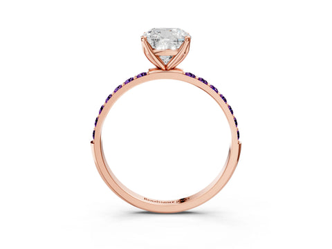 Rose gold Cushion Cut Diamond Solitaire Engagement Ring with Round with Amethyst side stone Pavé Band and Prong Setting_3
