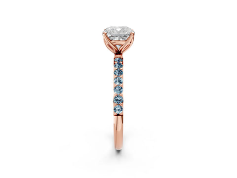 Rose gold Cushion Cut Diamond Solitaire Engagement Ring with Round with Aquamarine side stone Pavé Band and Prong Setting_2