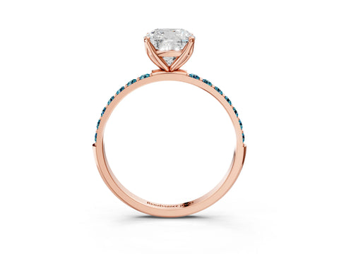 Rose gold Cushion Cut Diamond Solitaire Engagement Ring with Round with Blue Topaz side stone Pavé Band and Prong Setting_3