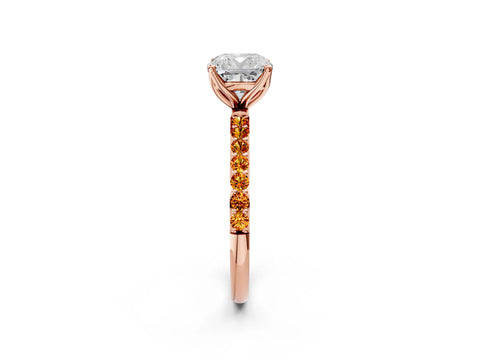 Rose gold Cushion Cut Diamond Solitaire Engagement Ring with Round with Citrine side stone Pavé Band and Prong Setting_2