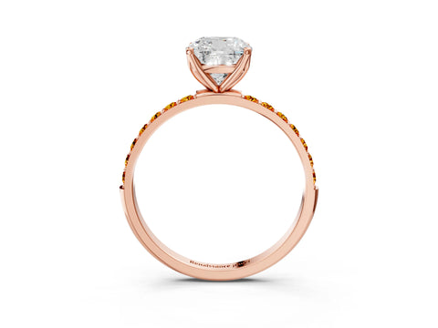 Rose gold Cushion Cut Diamond Solitaire Engagement Ring with Round with Citrine side stone Pavé Band and Prong Setting_3