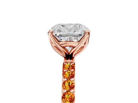 Rose gold Cushion Cut Diamond Solitaire Engagement Ring with Round with Citrine side stone Pavé Band and Prong Setting_5