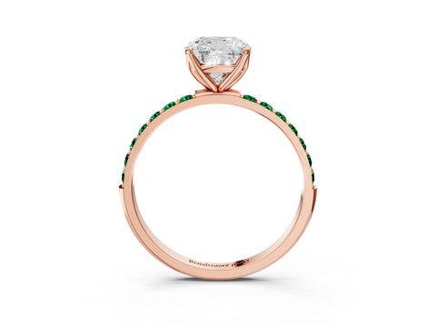 Rose gold Cushion Cut Diamond Solitaire Engagement Ring with Round with Emerald side stone Pavé Band and Prong Setting_3