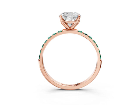 Rose gold Cushion Cut Diamond Solitaire Engagement Ring with Round with Green Sapphire side stone Pavé Band and Prong Setting_3