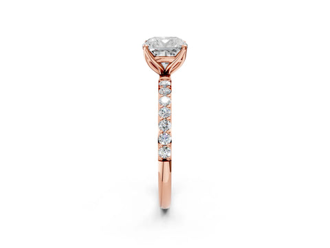 Rose gold Cushion Cut Diamond Solitaire Engagement Ring with Round with Moissanite side stone Pavé Band and Prong Setting_2
