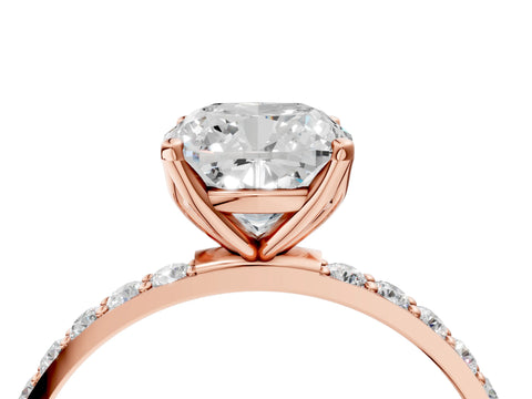 Rose gold Cushion Cut Diamond Solitaire Engagement Ring with Round with Moissanite side stone Pavé Band and Prong Setting_4
