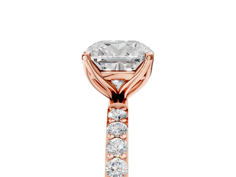 Rose gold Cushion Cut Diamond Solitaire Engagement Ring with Round with Moissanite side stone Pavé Band and Prong Setting_5