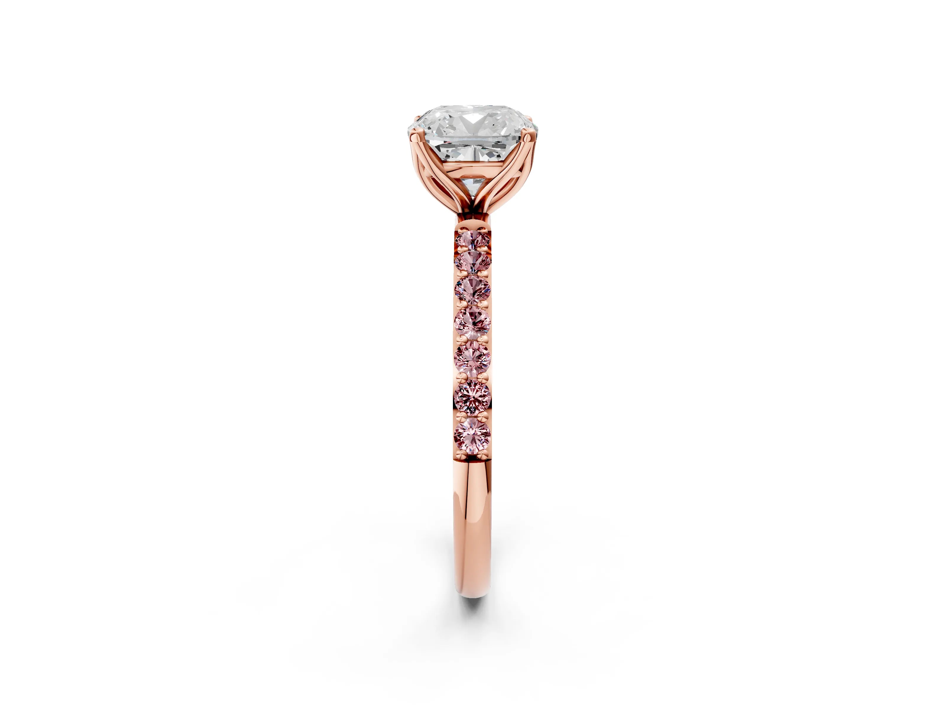Rose gold Cushion Cut Diamond Solitaire Engagement Ring with Round with Morganite side stone Pavé Band and Prong Setting_2