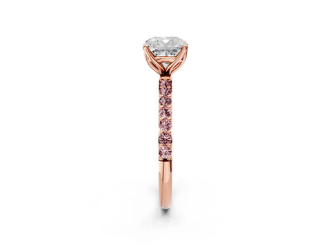 Rose gold Cushion Cut Diamond Solitaire Engagement Ring with Round with Morganite side stone Pavé Band and Prong Setting_2