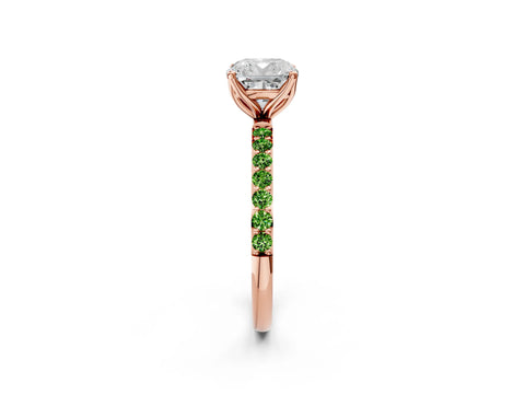 Rose gold Cushion Cut Diamond Solitaire Engagement Ring with Round with Peridot side stone Pavé Band and Prong Setting_2