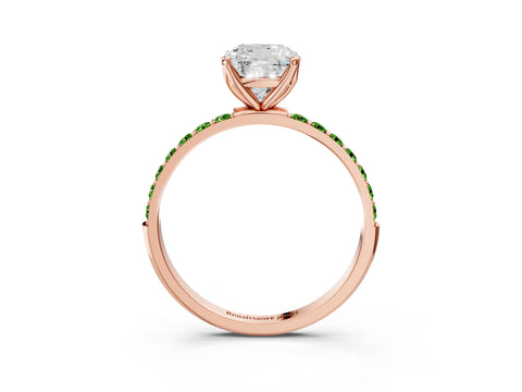 Rose gold Cushion Cut Diamond Solitaire Engagement Ring with Round with Peridot side stone Pavé Band and Prong Setting_3