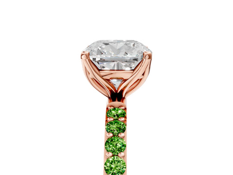 Rose gold Cushion Cut Diamond Solitaire Engagement Ring with Round with Peridot side stone Pavé Band and Prong Setting_5
