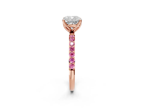Rose gold Cushion Cut Diamond Solitaire Engagement Ring with Round with Pink Sapphire side stone Pavé Band and Prong Setting_2
