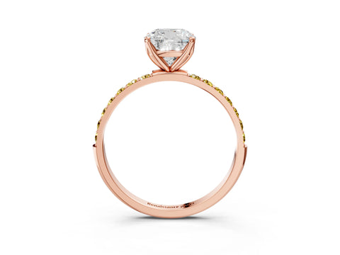 Rose gold Cushion Cut Diamond Solitaire Engagement Ring with Round with Yellow Sapphire side stone Pavé Band and Prong Setting_3