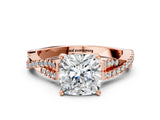 Rose gold Cushion Cut Diamond Solitaire Engagement Ring with Twisted Pavé Band and Four-Prong Setting_50