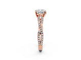 Rose gold Cushion Cut Diamond Solitaire Engagement Ring with Twisted Pavé Band and Four-Prong Setting_52
